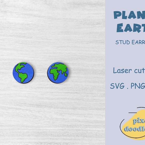 Planet earth stud earrings SVG file | Earth earring glowforge ready laser cut file