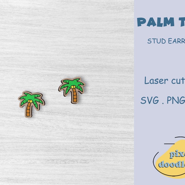 Palm tree stud earrings SVG file | Summer, beach, palm tree earring glowforge ready laser cut file