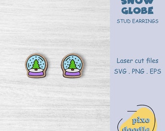 Snow globe earrings SVG file | Christmas, cute snow globe stud earrings glowforge ready laser cut file