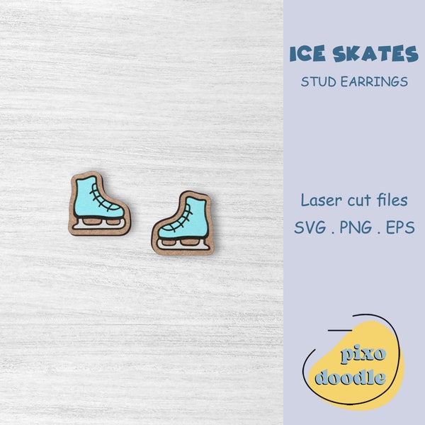 Ice skates earrings SVG file | Winter, snow, winter sports, cute ice skates stud earrings glowforge ready laser cut file