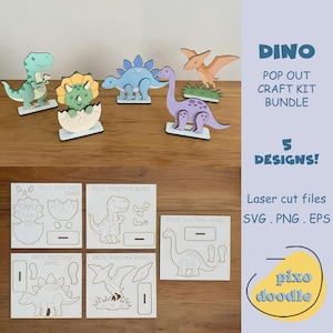 Paquete de tarjetas desplegables de dinosaurios en formato SVG / 5 kits de manualidades para niños / Kit de pintura Dino Roar / Archivos de corte láser para Glowforge / Archivos SVG para recuerdos de fiestas de cumpleaños