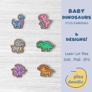 Baby-dinosaurus oorknopjes SVG-bundel | Schattige dinosaurussen oorbellen glowforge klaar lasergesneden bestand