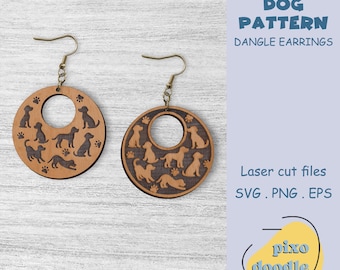 Dog pattern earrings SVG | Cute dogs and paws dangle earrings glowforge ready laser cut file