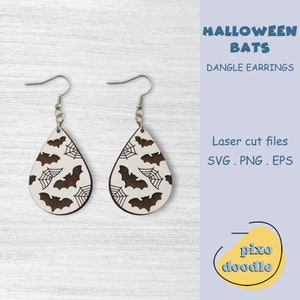 Halloween bats earrings SVG file | Halloween bat, spider web dangle earrings glowforge ready laser cut file