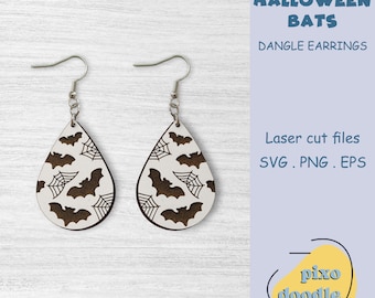 Halloween bats earrings SVG file | Halloween bat, spider web dangle earrings glowforge ready laser cut file