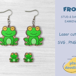 Arquivo SVG para brincos de sapo e pingentes | Arquivo de corte a laser pronto para Glowforge para brincos de sapo fofos