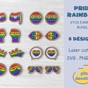 Pride rainbow stud earrings SVG bundle | Lgbtq pride rainbow flag earrings glowforge ready laser cut file