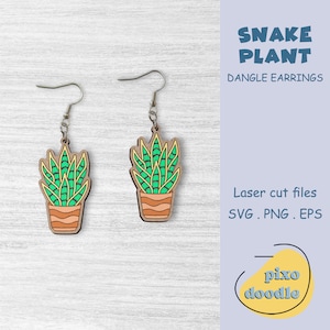 Brincos de planta de cobra arquivo SVG | Planta de casa, planta de cobra fofa brincos pendurados arquivo de corte a laser pronto para glowforge | Arquivo laser para brincos