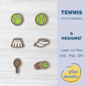 Pacote SVG de brincos de pino de tênis | Esportes, Bola de tênis, raquete, Brincos de saia de tênis arquivo de corte a laser pronto para glowforge