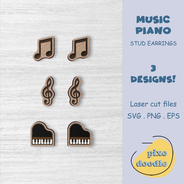 Music earrings SVG file | Piano, musical note, music teacher earrings glowforge ready laser cut file