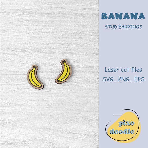 Banana earrings SVG file | Cute fruits, banana stud earrings glowforge ready laser cut file