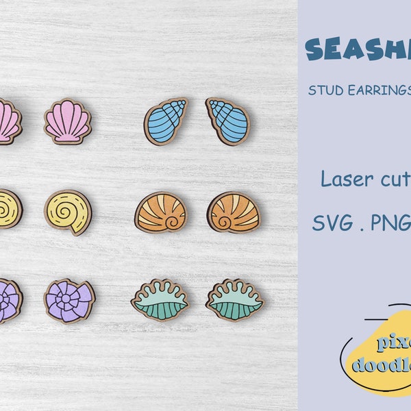 Seashells stud earrings SVG bundle | Sea shells earrings glowforge ready laser cut file | Ocean life earrings digital file