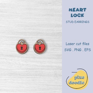 Heart lock earrings SVG file | Valentine's day, cute padlock stud earrings glowforge ready laser cut file