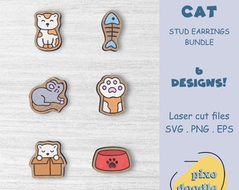 Kattörhängen SVG-paket | Katt, kattunge, katttass, mus, fiskörhängen Glowforge-klar laserskuren fil