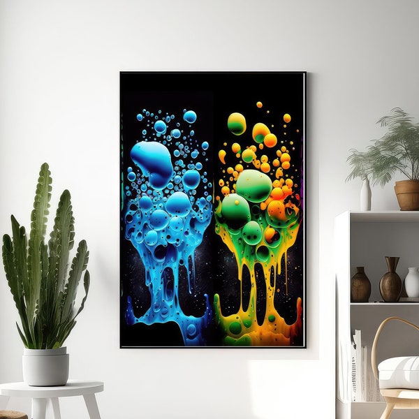 Color Clash | Abstract Art Print, Vibrant Dripping Paint in Blue and Yellow, Modern Wall Decor, Digital Download | Home Decor, Printable Art