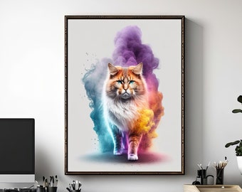 Miaou brumeux | Animaux | Chat | Impression d'art numérique | Art mural | Généré par l'IA | Art IA | Téléchargement numérique | Décoration d'intérieur | Art imprimable