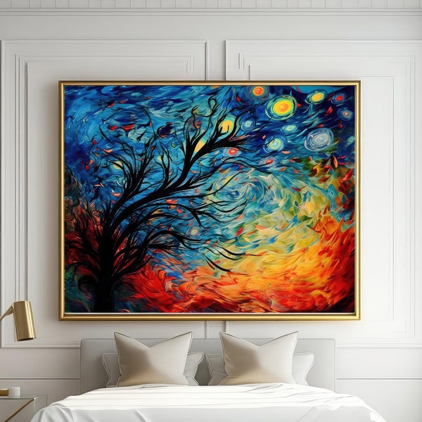 Expressionist Autumn and Winter Tree Art Print | Vibrant Nature Painting, Colorful Wall Decor, Digital Download | Home Decor, Printable Art