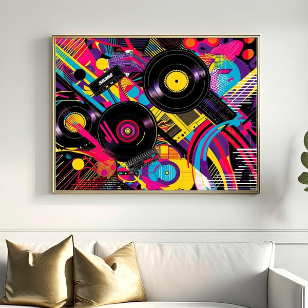 Electric Retro Beat | Neon Colors, Pop Art, Digital Art Print, Wall Art, AI Generated, AI Art, Digital Download | Home Decor, Printable Art