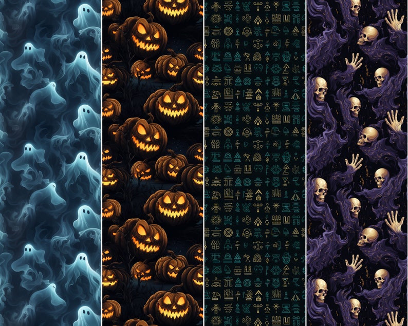 Seamless Halloween Digital Paper: Spooky Scrapbook Designs (instant ...