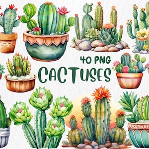 Clipart de Cactos em Aquarela | Cactos, Suculentas, Velho Oeste, Florais Mexicanos, Ilustrações de Cactos do Deserto | Download Instantâneo para Uso Comercial
