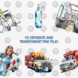 Watercolor Ambulance Clipart | Nurse, Doctor, Medicine, Paramedic, Ambulance Truck Illustrations | Instant Download for Commercial Use