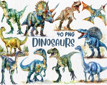 Watercolor Dinosaurs Clipart: Ancient Animal Illustrations (Instant Download)