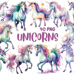 Watercolor Unicorn Clipart: Rainbow Fantasy Illustrations (Digital Download)