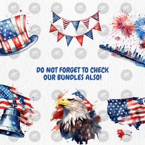 Watercolor 4th of July Clipart | American Flag, Independence Day, Uncle Sam Hat Illustrations | Instant Download for Commercial Use