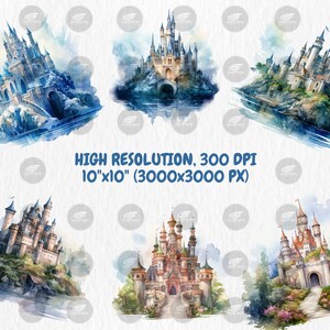 Watercolor Fantasy Castles Clipart | Fairy Tale Fortress, Stronghold, Towering Turrets Illustrations | Instant Download for Commercial Use