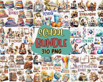 Watercolor School Clipart Bundle: 310 PNG Illustrations (Digital Download)