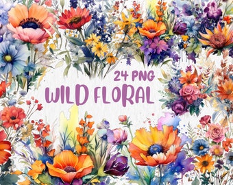 Watercolor Wild Floral Clipart: PNG Flower Illustrations (Instant Download)