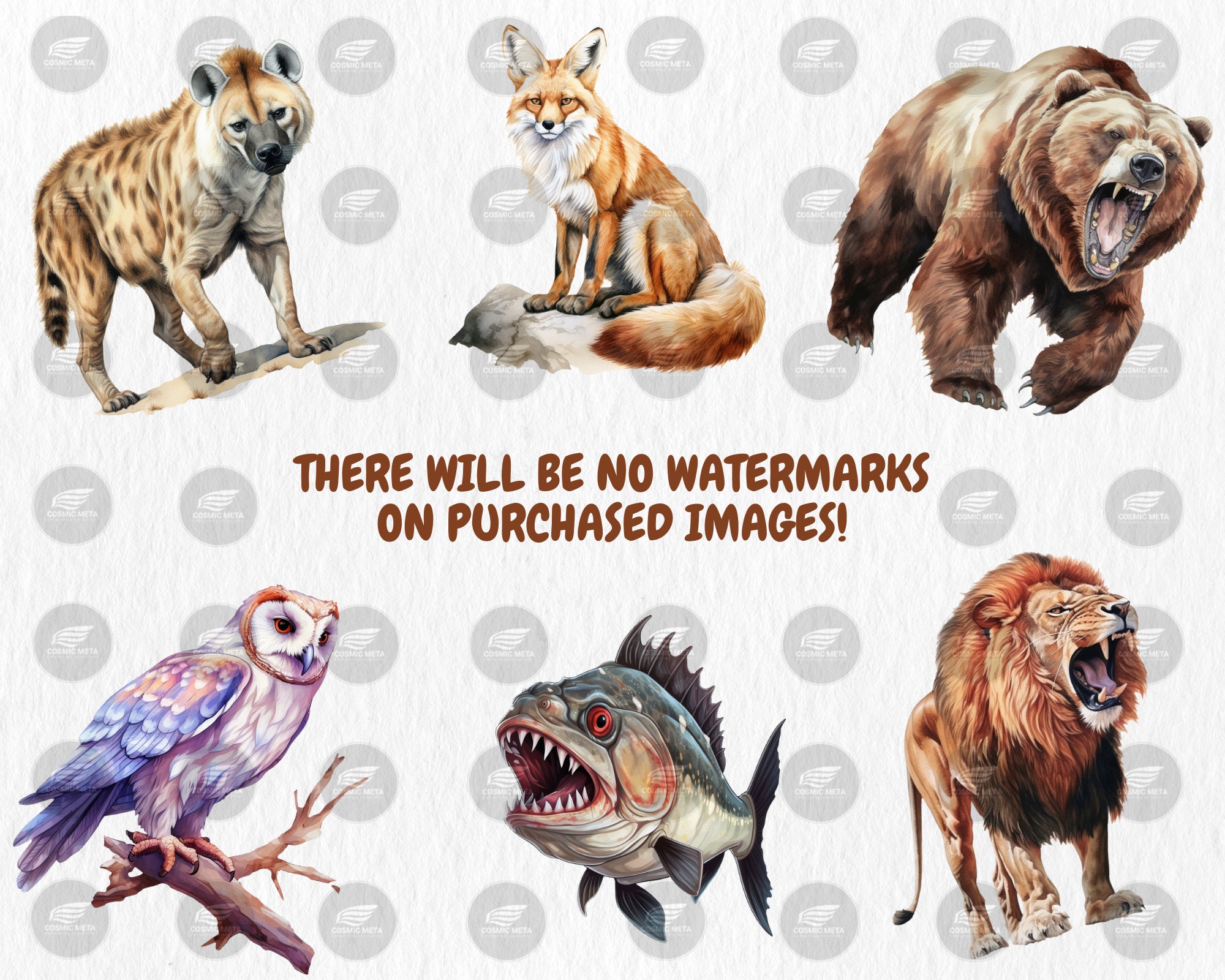 Watercolor Predators Clipart: Animal Illustrations (PNG, Digital ...