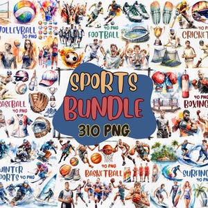 Pacote de Mega Clipart de Esportes em Aquarela | Ilustrações de Futebol, Basquete, Voleibol, Beisebol, Boxe | Download Instantâneo, Uso Comercial
