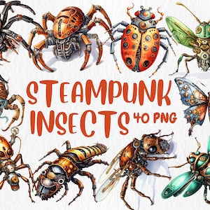 Watercolor Steampunk Insects Clipart | Bug, Ladybug, Bee, Spider Illustration | 40 Separate PNG Images | Instant Download for Commercial Use