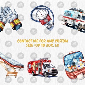 Watercolor Ambulance Clipart | Nurse, Doctor, Medicine, Paramedic, Ambulance Truck Illustrations | Instant Download for Commercial Use