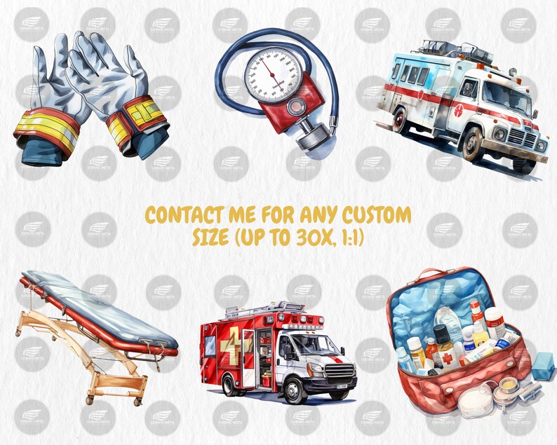 Watercolor Ambulance Clipart | Nurse, Doctor, Medicine, Paramedic, Ambulance Truck Illustrations | Instant Download for Commercial Use