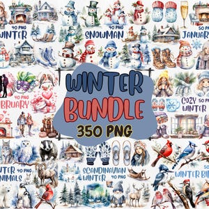 Mega Clipart invernali ad acquerello / Gennaio, Pupazzo di neve, Animali invernali, Febbraio, Inverno scandinavo / Download immediato, Uso commerciale