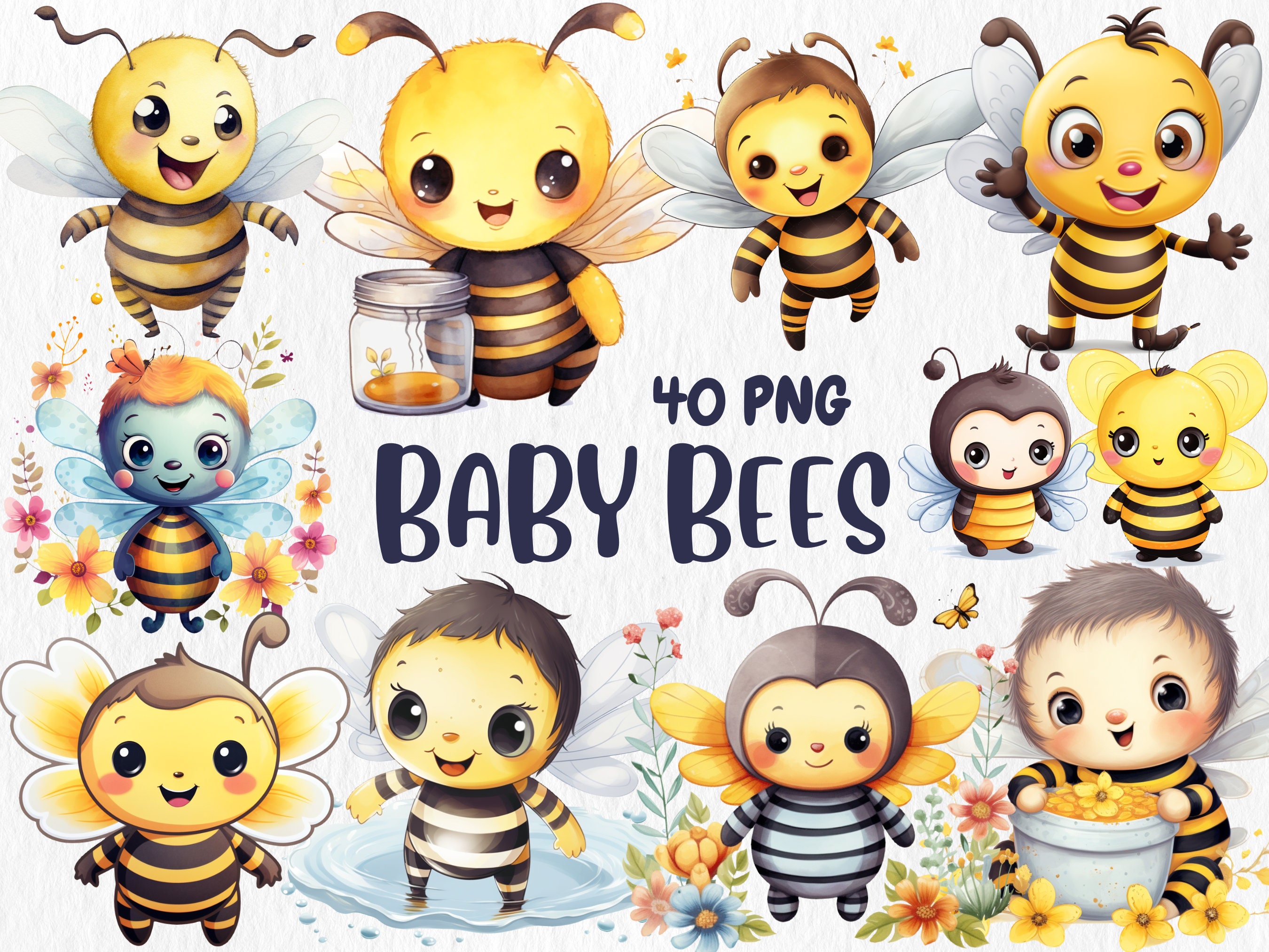 Watercolor Animals Clipart Bundle: Baby Bee, Dragon, Panda (commercial ...