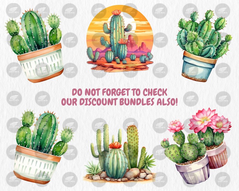 Watercolor Cactuses Clipart | Cacti, Succulent, Wild West, Mexican Floral, Desert Cactus Illustrations | Instant Download for Commercial Use