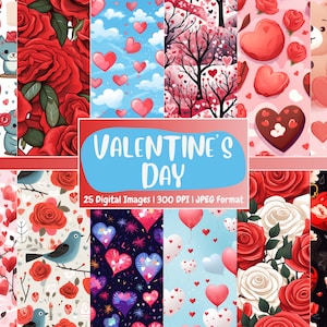 Valentine&#39;s Day Seamless Paper: Romantic Landscape Patterns (Digital Download)