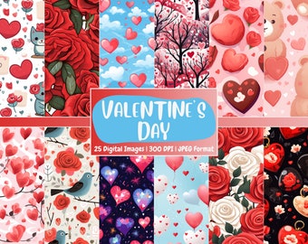 Valentine's Day Seamless Paper: Romantic Landscape Patterns (Digital Download)