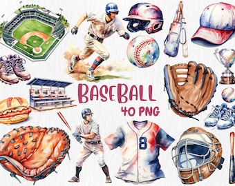 Watercolor Baseball Clipart: Player, Bat, Glove Illustrations (Instant Download)