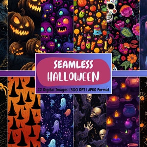 Seamless Halloween Digital Paper | Spooky Ghosts, Jack-o'-Lantern Figures, Scrapbook Paper, Printable | Instant Download for Commercial Use