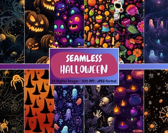 Seamless Halloween Digital Paper: Spooky Scrapbook Designs (Instant Download)