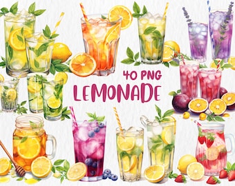 Watercolor Lemonade Clipart: Summer Drink Graphics (Commercial Use, Instant Download)