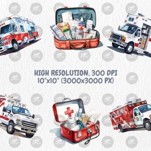 Watercolor Ambulance Clipart | Nurse, Doctor, Medicine, Paramedic, Ambulance Truck Illustrations | Instant Download for Commercial Use