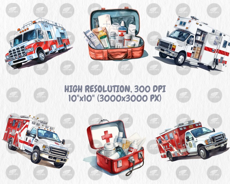 Watercolor Ambulance Clipart | Nurse, Doctor, Medicine, Paramedic, Ambulance Truck Illustrations | Instant Download for Commercial Use