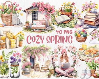 Akvarell vår Clipart: Mysiga blommiga illustrationer (direkt nedladdning)