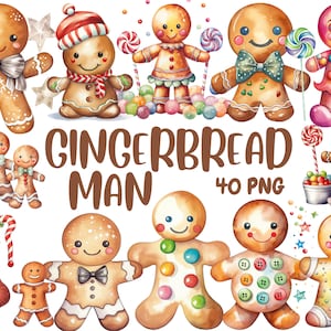 Aquarell Lebkuchen Mann Clipart | Weihnachtsplätzchen, Winter, Weihnachten Food Illustrationen | Sofort Download für kommerzielle Nutzung