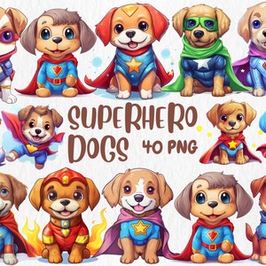 Aquarell Superhelden Hunde Clipart | Fliegender Hund, Hund in Heldenmaske, süße entzückende Hundeillustrationen | Sofort Download für kommerzielle Nutzung